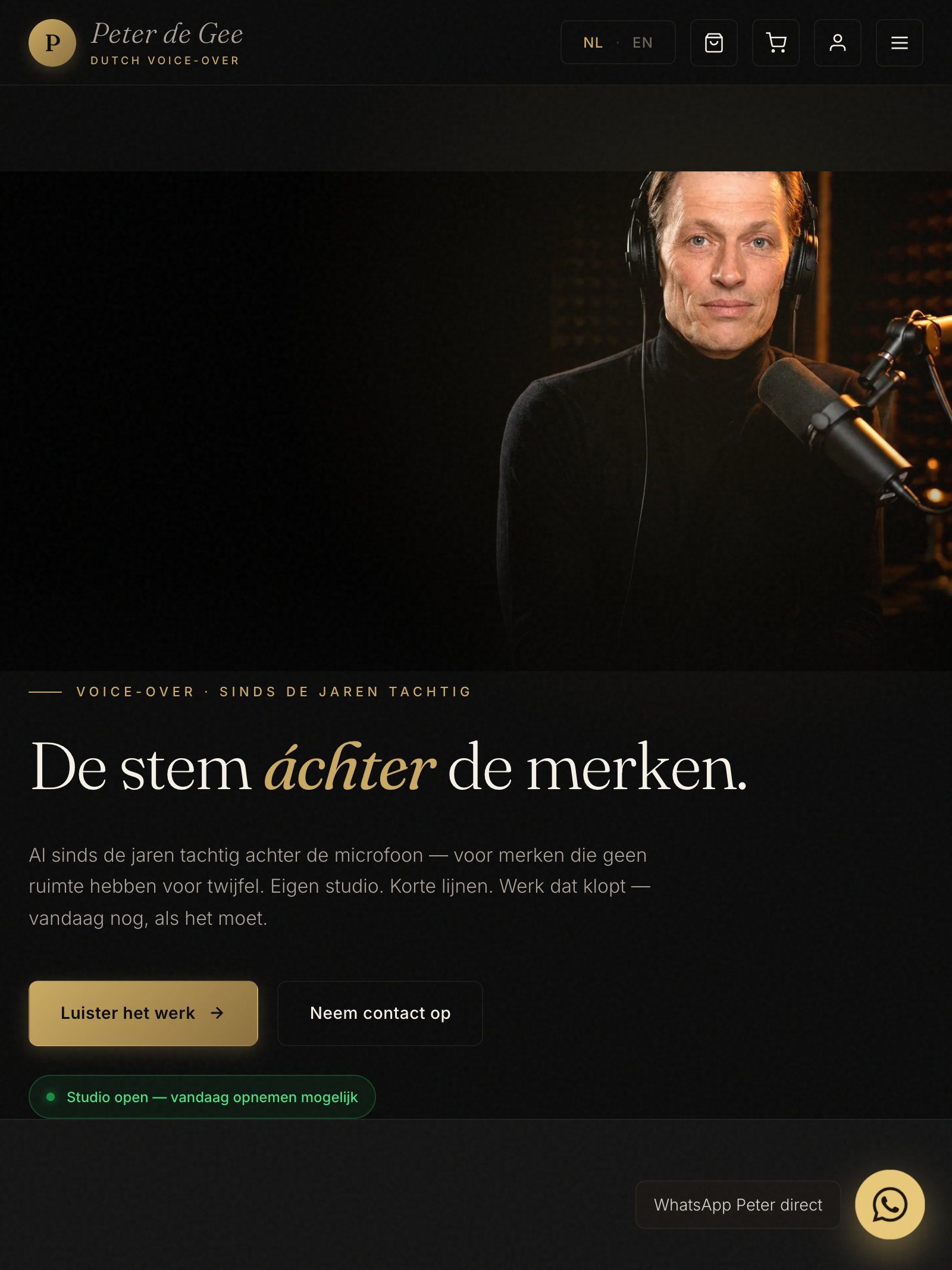 Webdesign, maatwerksite voor voice-over Peter de Gee